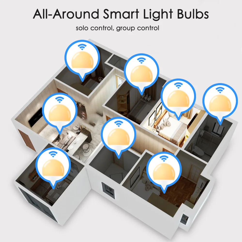 Lâmpada LED inteligente regulável, Wi-Fi, operação de aplicativos, Alexa, Assistente do Google, despertar, lâmpada inteligente, luz noturna, 15W,