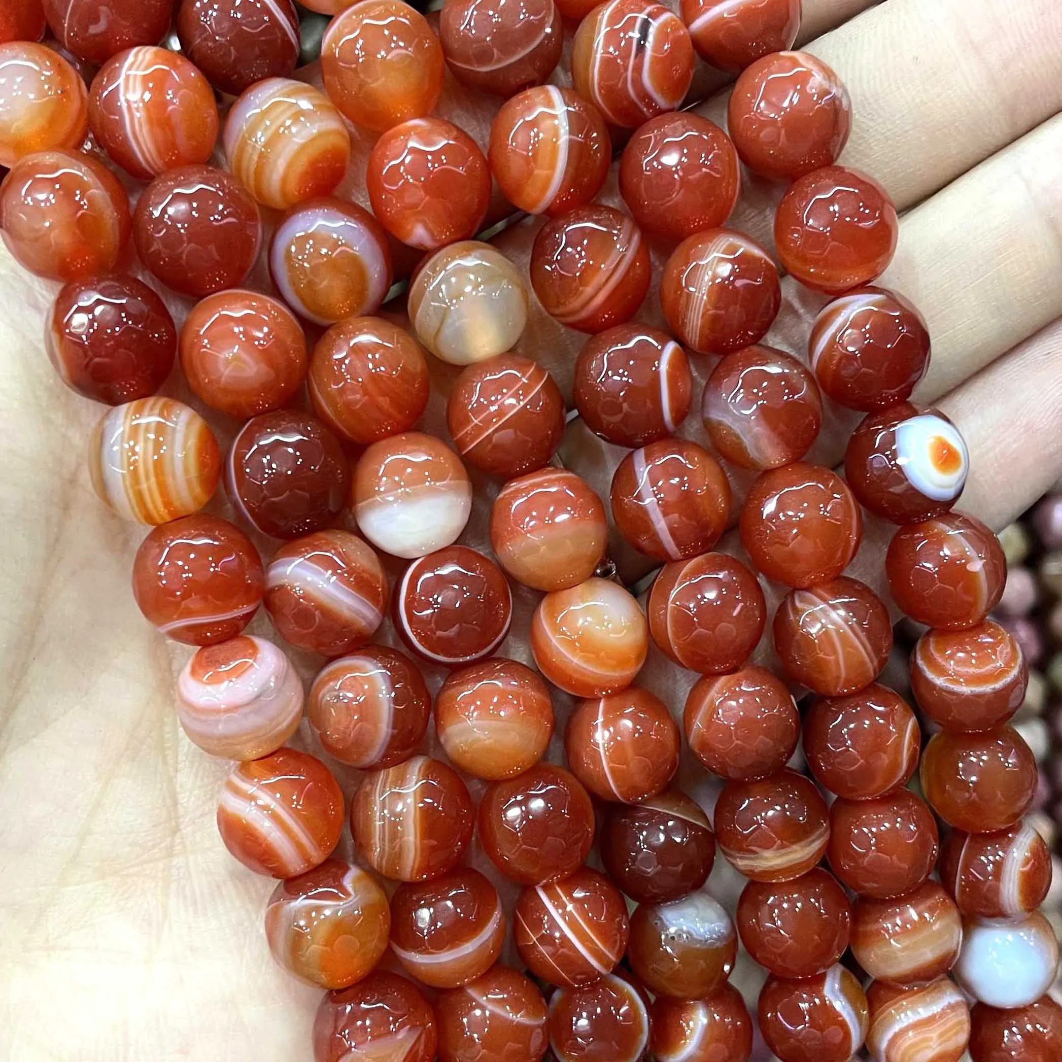 Natural Faceted Red Striated Agates Onyx  Round Loose Spacer Beads For Jewelry Making DIY Bracelet Necklace 4/6/8/10/12mm