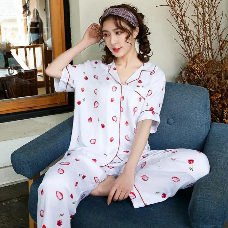 

Summer Women's Pajama Set Strawberry Print Loose Shorts Cute Home Wear 2 Piece Set