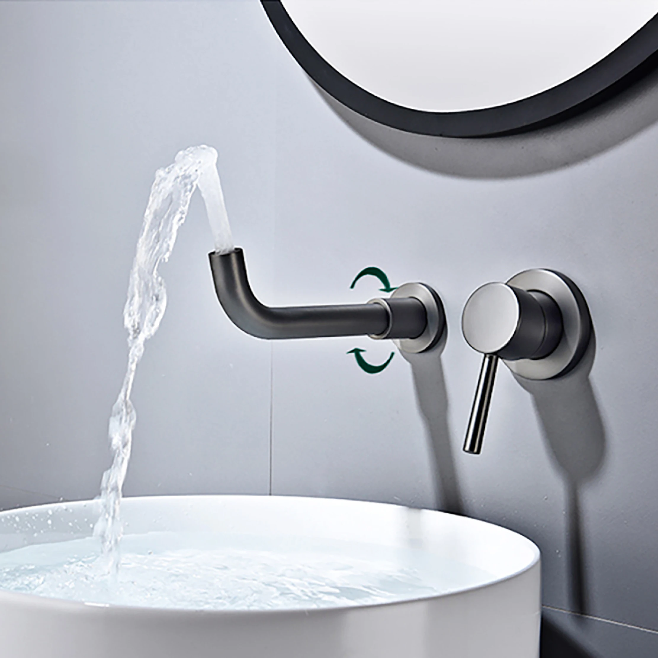 Imagem -02 - Torneira de Banheiro de Latão de Parede Torneira de Bacia Preta Design Oculto Alça Única de Furos Fria e Quente Controle Duplo Moderno