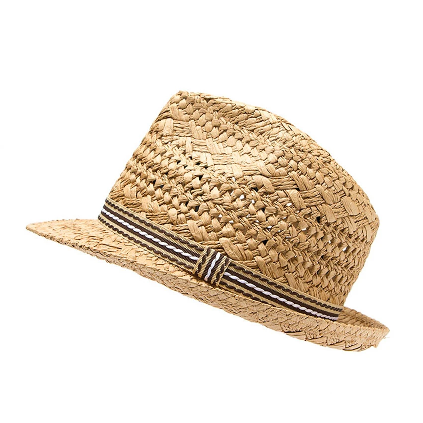 LUCKYLIANJI moda letnia ręcznie robiona damska plaża Boho Fedora słomkowy kapelusz kapelusz przeciwsłoneczny kapelusz przeciwsłoneczny męski kapelusz jazzowy czapka gangsterska (jeden rozmiar: 58cm)