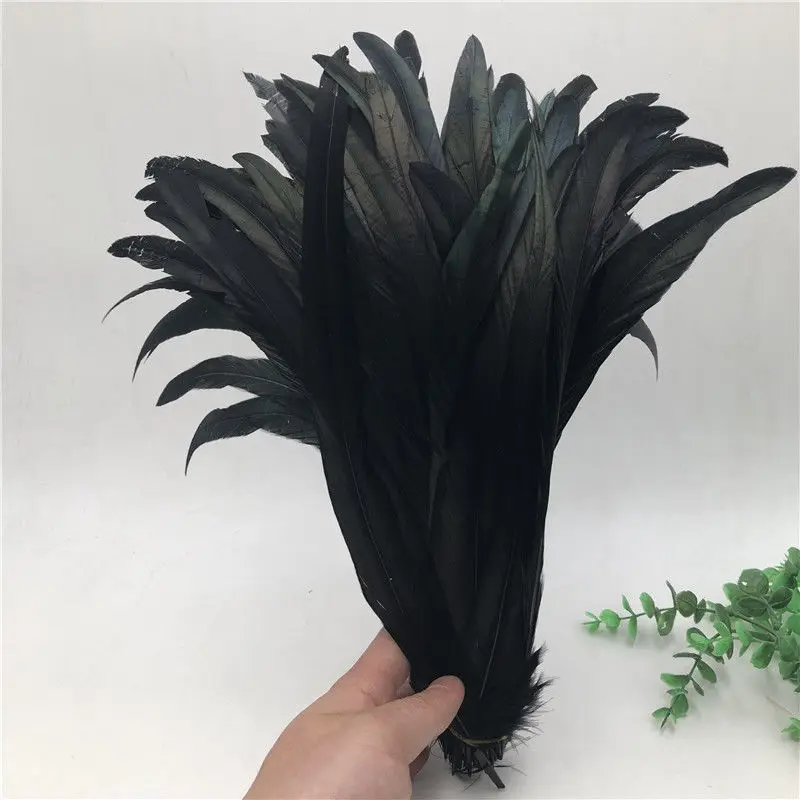 10Pcs/lot Black Rooster Tail Feathers 25-45CM 10-18\