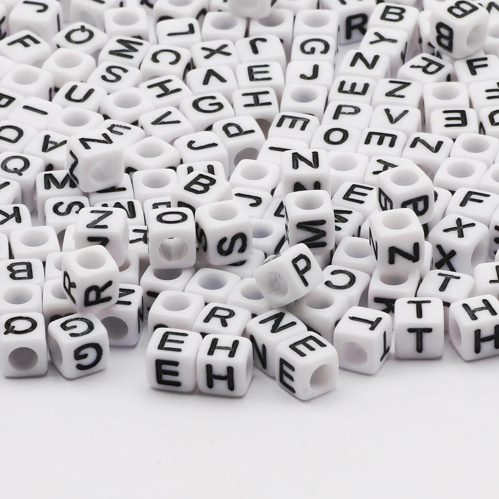 100-500pcs White Square 6mm Acrylic Beads Loose Letter Spacer Beads For Jewelry Making Diy Charm Necklaces Bracelets Accessories