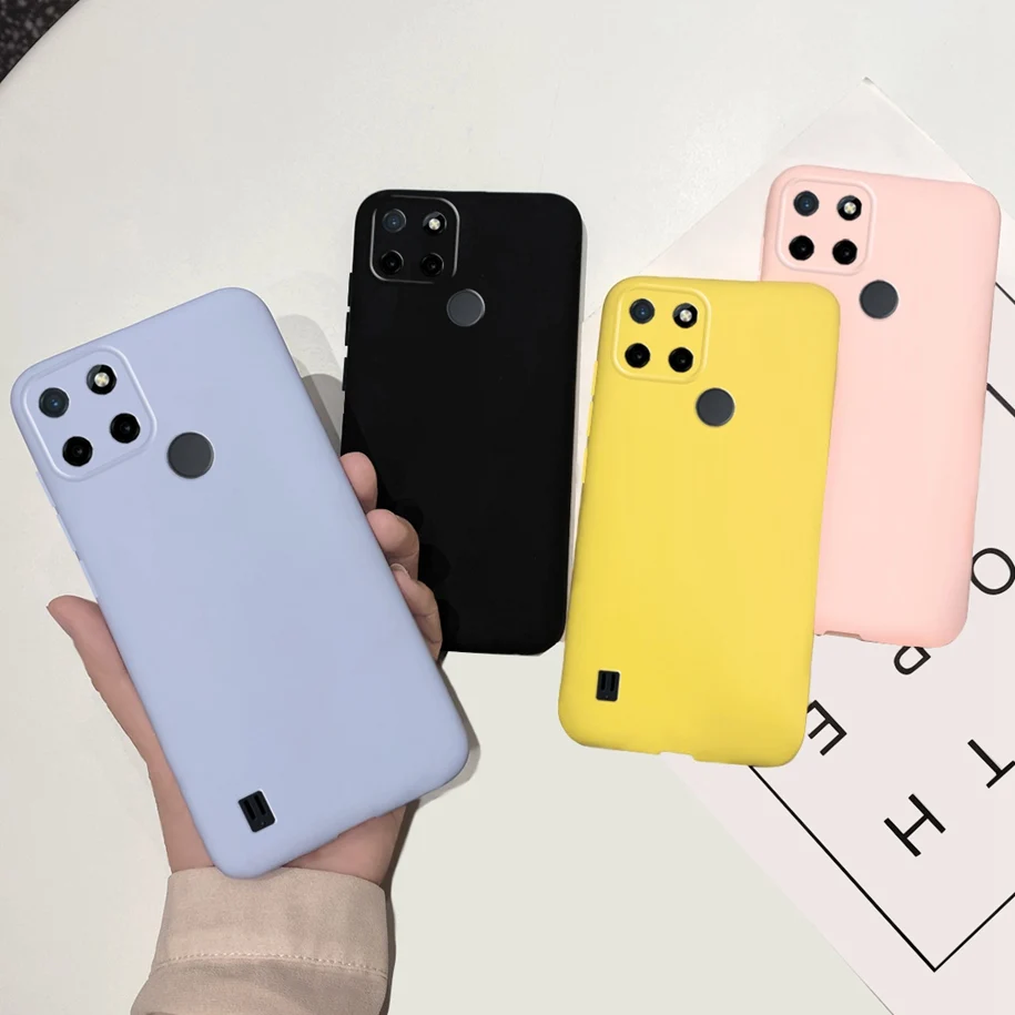キャンディーカラーケース Realme C21 RMX3201 黄黒ソフトカバー Oppo Realme C21 C21Y C 21 Coque RealmeC21 Y グローバル電話バッグ