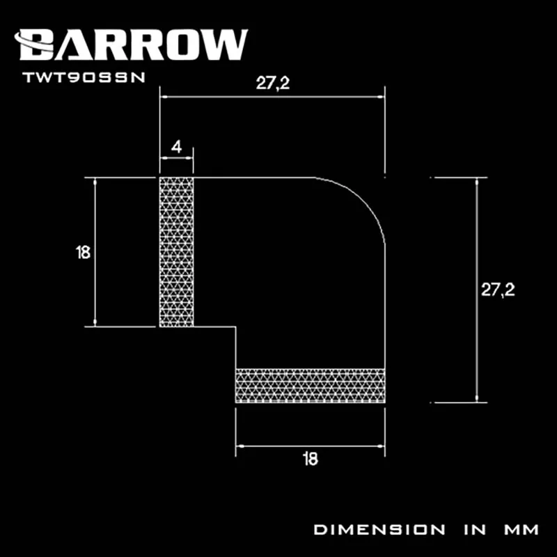 Barrow PC obrotowe złącza chłodzenia wody G1/4, złącze rury 90 stopni podwójny wewnętrzny Adapter zębaty, chłodnica wodna TWT90SSN