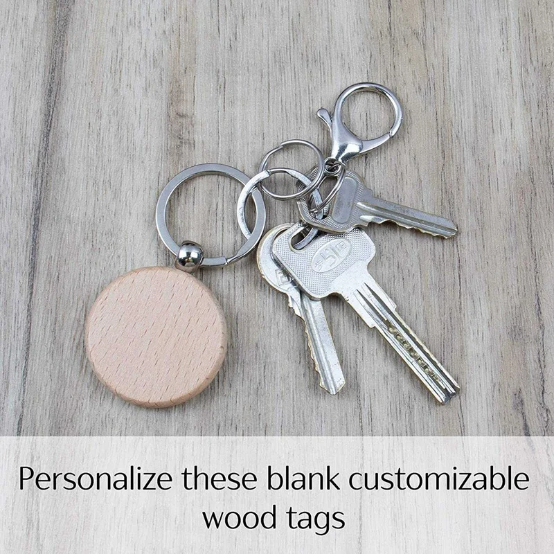 10Pcs Blank Round Wooden Key Chain Diy Wood Keychains Key Tags Can Engrave Diy Gifts 40X40mm