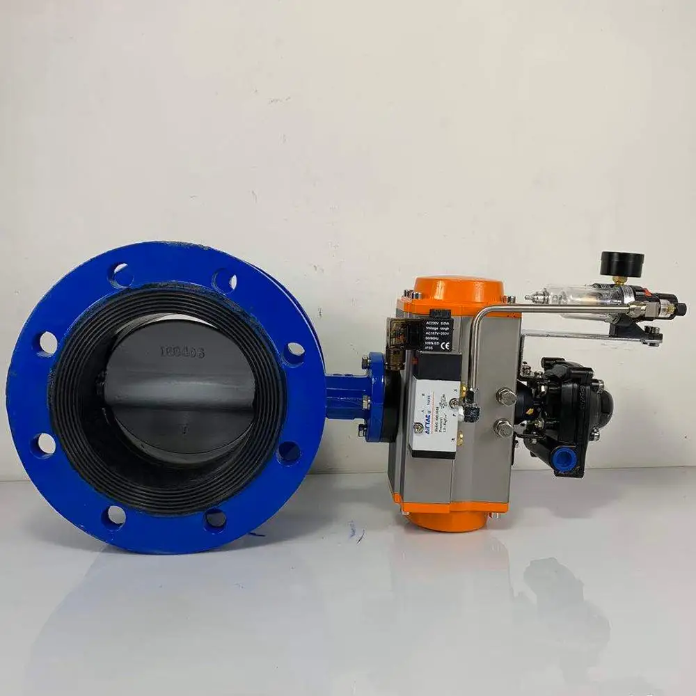 

For water Ductile iron material Pneumatic butterfly valve DC24V DN100 1Mpa with Solenoid valves, filters and limit switches