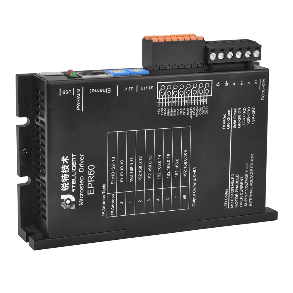 Rtelligent Nema 23 24 Stepper Motor Driver Ethernet Fieldbus EPR60/EPT60 Adopt MODBUS/TCP Protocol Compatible with 10M/100 bps