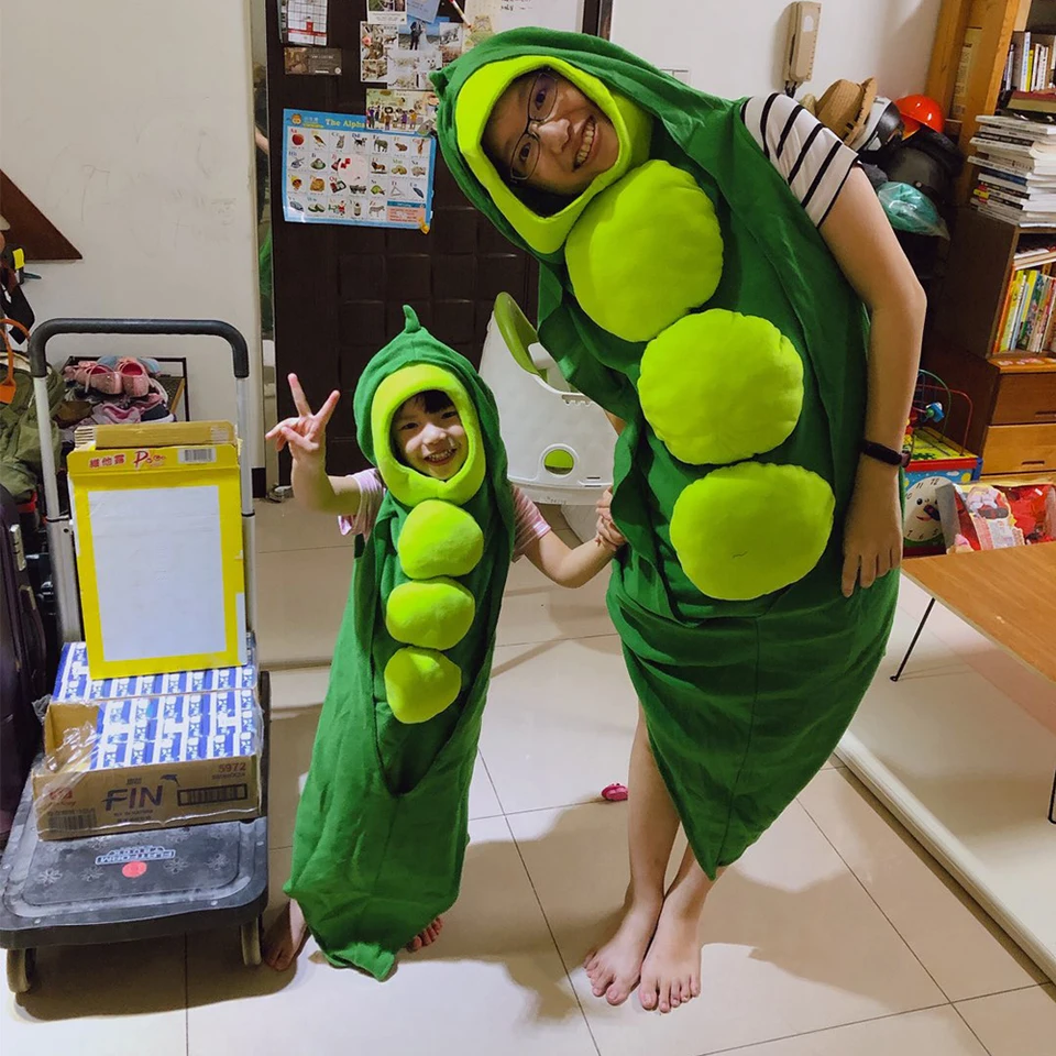 Eraspooky Funny Cartoon Green Pea Pod Costume Family Matching Outfit Adult  Food Jumpsuit Purim Carnival Party Halloween Costume - AliExpress 200000532