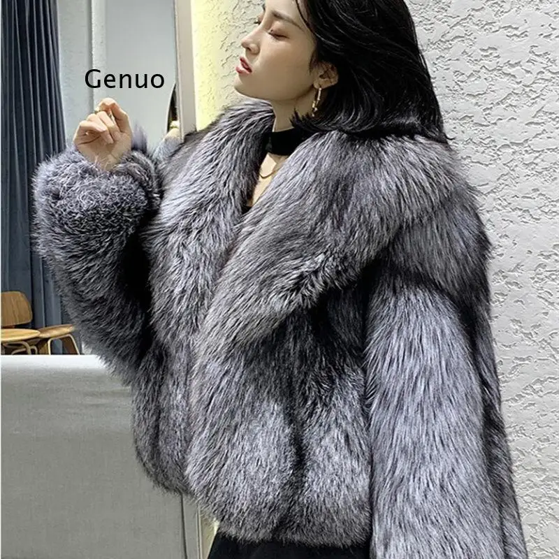 

Women Autumn Winter Faux Fox Fur Coats Fake Fur Jacket Female Elegant Thick Warm Outerwear Overcoats Chaquetas Mujer C116