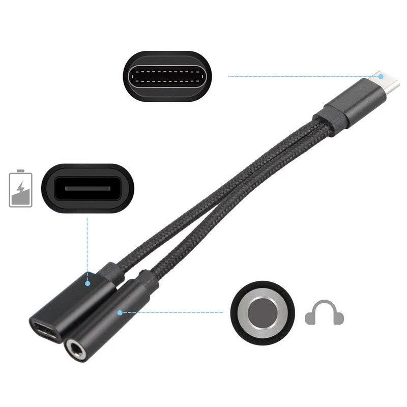Адаптер и разветвитель для аудиокабеля, USB Type-C, 3,5 мм