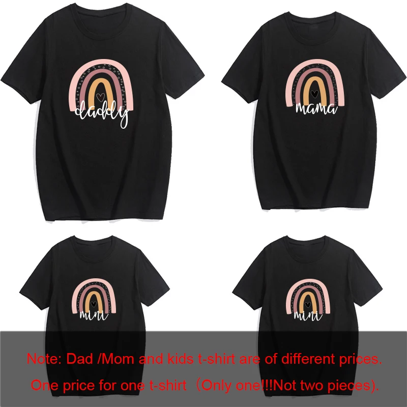 1pc Fashion Daddy Mama Mini Rainbow Print Family Matching Outfits Mother Father Baby Matching T-shirt Short Sleeve Family Clothe