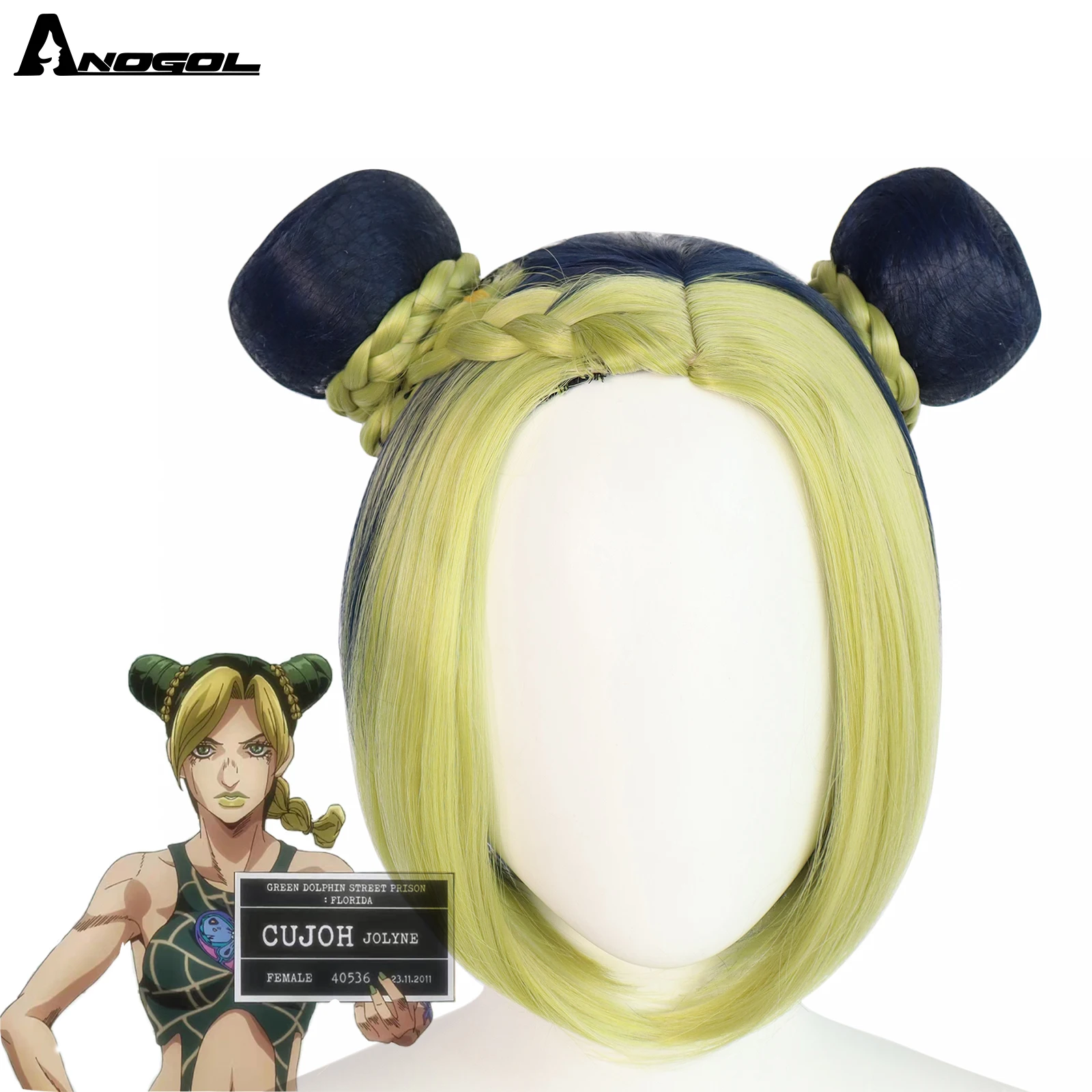 

JOJO Bizarre Adventure Cosplay Wig Jolyne Cujoh Kujo Cosplay Anime Cosplay Dark Blue Braid Golden Wind Buns Braids Cos Hair Wig