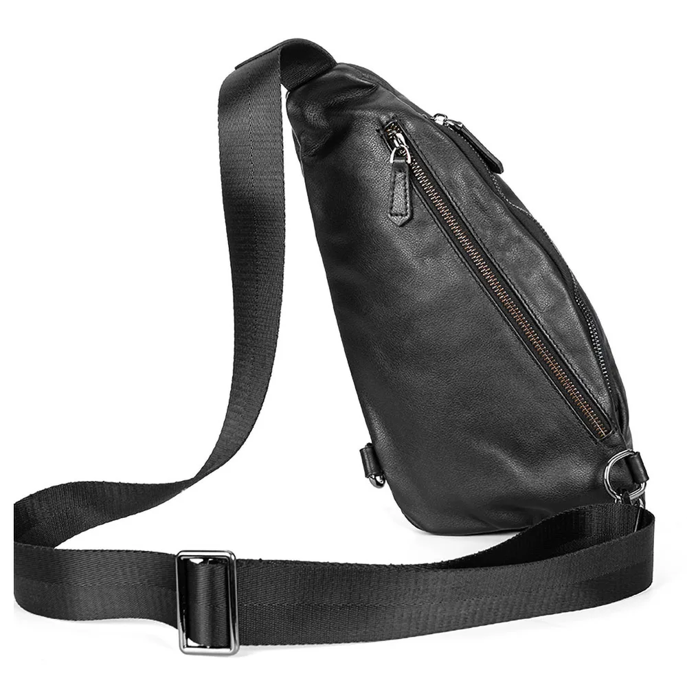 ZRCX-Bolso de pecho de cuero genuino para hombre, bandolera informal de primera capa, de piel de vaca, a la moda