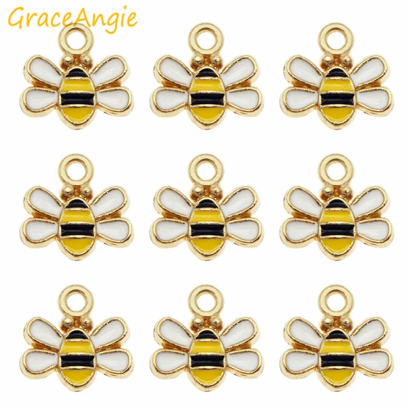 

GraceAngie 10pcs tiny bee enamel charm for jewelry making crafting cute earring pendant necklace bracelet charms 11mm trendy