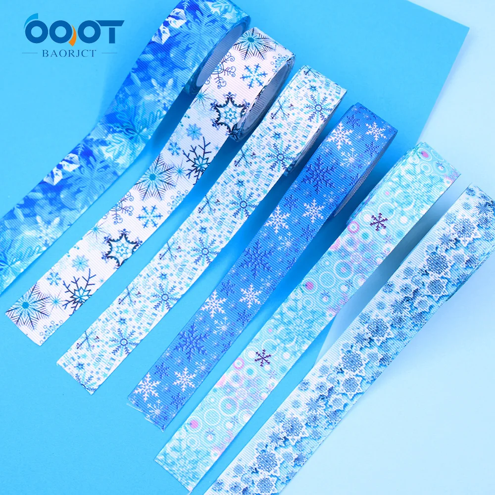 25mm Blue snowflake gosgrain Ribbon 10 Yard  Christmas DIY Handmade Accessories Headdress Gift Packaging Decoration