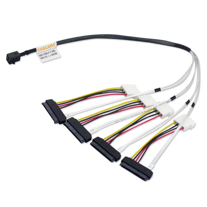 

MiniSAS HD SFF-8643 to 4x SAS SFF-8482 29Pin Cable with Large 4Pin Power Interface for 12Gb/s SAS HDD 1M Length 30AWG