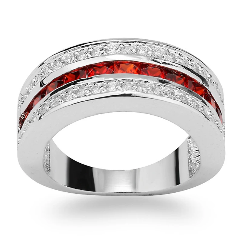 Fashion Simple Silver Color Blue Red Crystal for Women Elegant Rings Wedding Aniversary Party Gift image 4