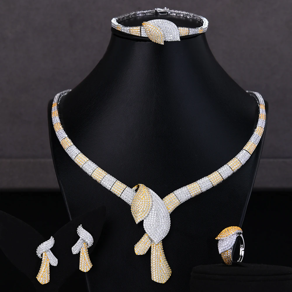 

GODKI Simulated Bridal Jewelry Sets 3 Colors Necklace Bracelet Earrings Ring Sets Bridal Wedding Jewelry Parure Bijoux Femme