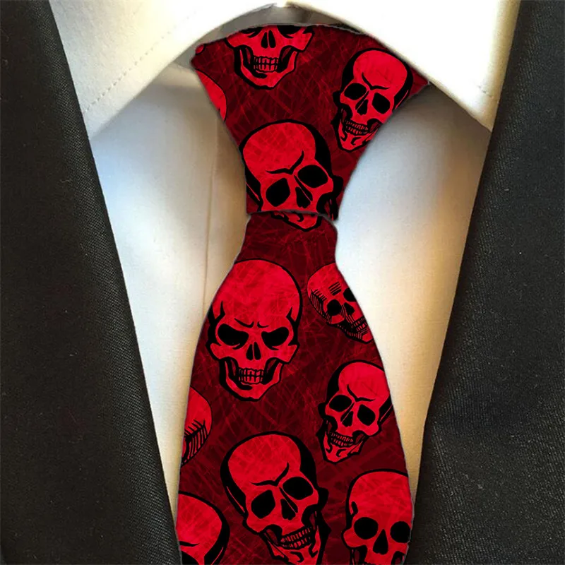 Fashion Casual Skull 8cm Polyester Necktie for Men Creative 3d Printing Ties for Men Party Weddingred Skull Gravata Slim Necktie