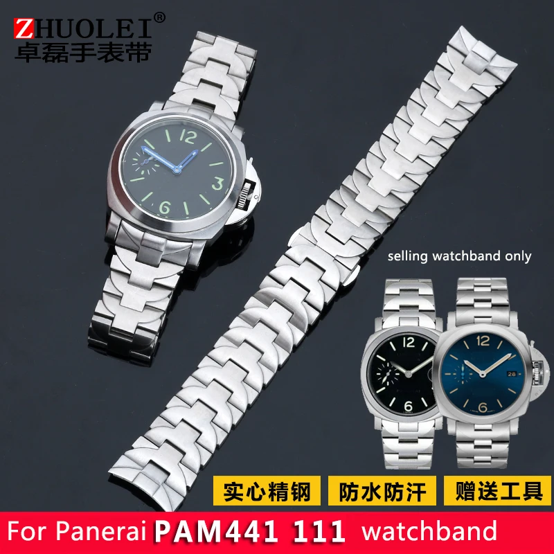 24mm solid fine steel watch  band  for Panerai  pam441 111 382 men's watch strap butterfly buckle watch  accessories  wristband