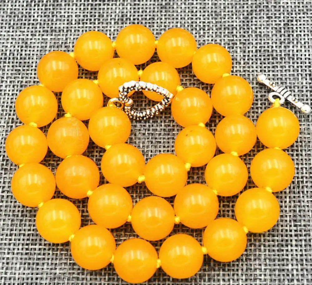 10mm natural yellow jade Gemstone Necklace 18 