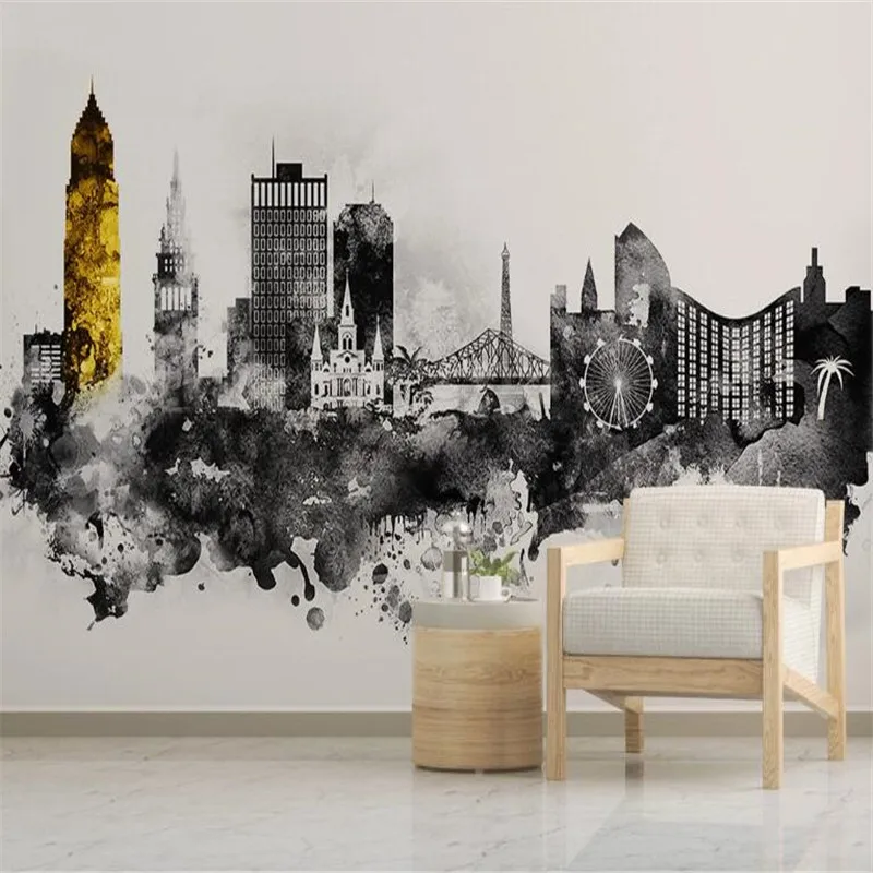 

Milofi custom 3D printing wallpaper mural Nordic minimalist abstract ink art urban architectural background wall