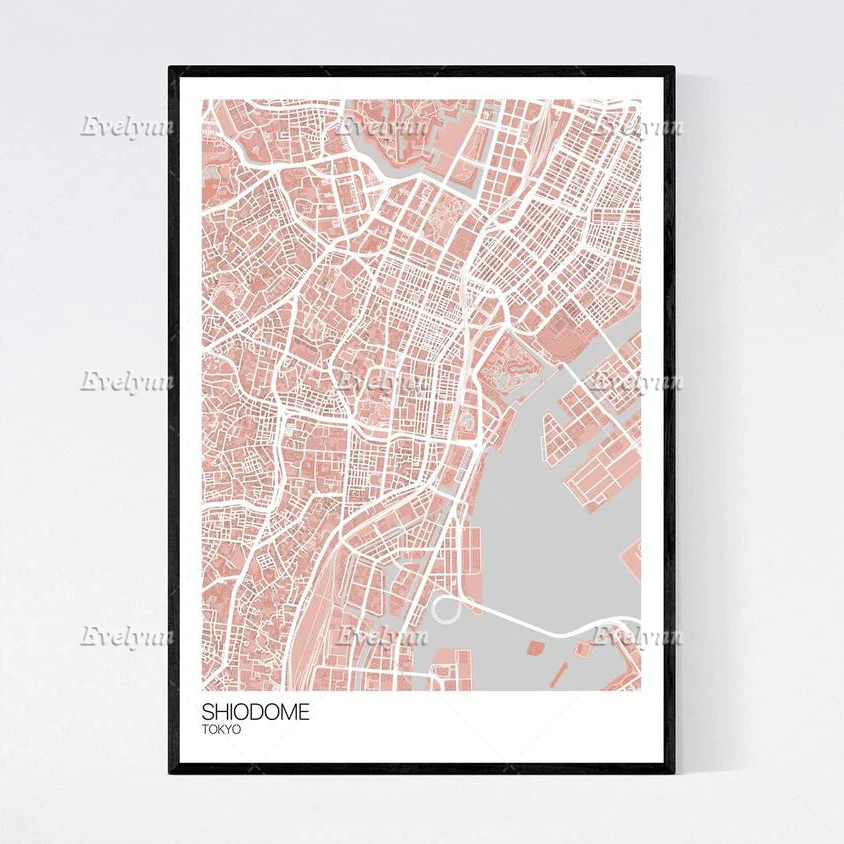 Shiodome, Tokyo Map Nordic Retro Minimalism Painting Posters and Prints on Canvas Wall Art  Modular Pictures Home Decor Gift