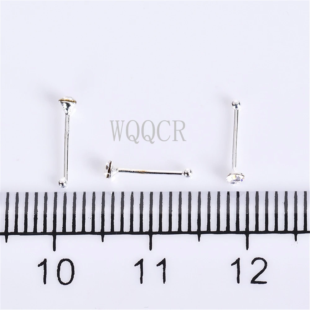 20Pcs/Box Straight Pin Nose Stud With 1/2/3mm Crystal Nose Piercing Body Jewelry Nose Studs Rings Piercing Pin Body Jewelry