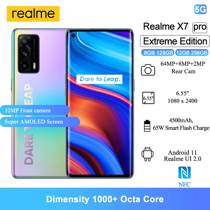 

Смартфон Realme X7 Pro Extreme Edition, 6,55 дюйма, 90 Гц, Super AMOLED, 64 мп, 1000 + 65 Вт