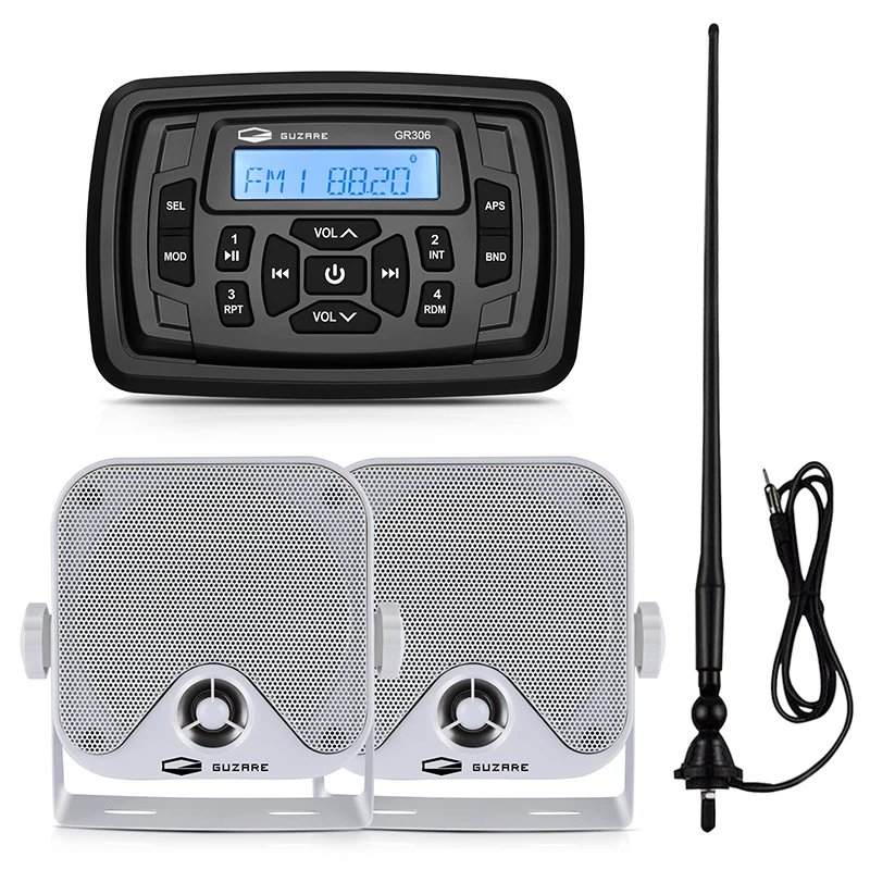 

Marine Audio System Boat Bluetooth Stereo Receiver MP3 Player+4inch Waterproof Speaker+Radio FM Antenna For RV Golf Cart Yacht