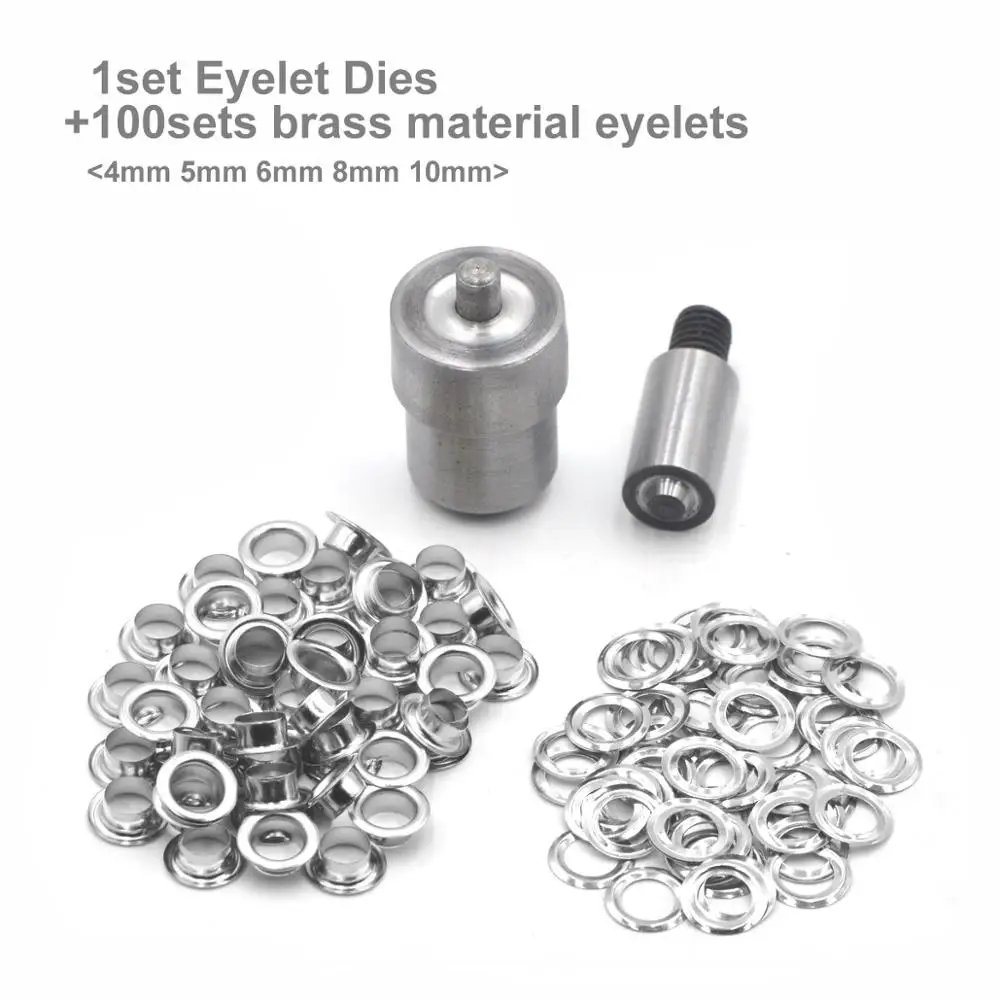 1Set Eyelet Grommet Mould Dies For Hand Press Tool Machine And 100sets Brass material Grommet Eyelets