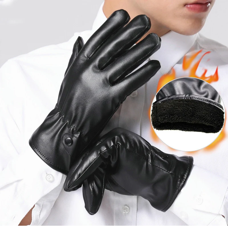 

Men PU Leather Gloves Winter Touch Screen Glove Outdoor Cycling Warm Gloves Thickening Gloves guantes ciclismo XA6ZC+Q