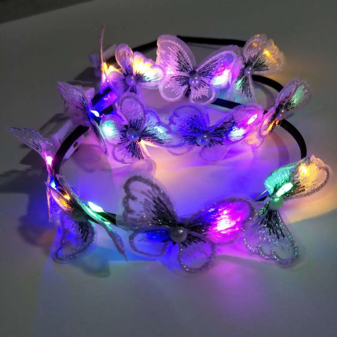 

LED glow light women girl butterfly headband hair accessories party birthday wear cosplay wreath jewelry Wedding Festival