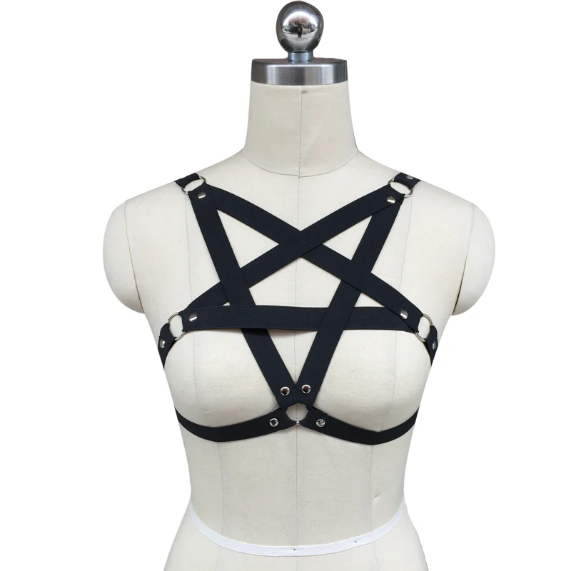 

Underwear Woman Pentagram Punk Harness Cage Bra Sexy Pastel Goth Body Harness Harajuku Bra Black Bondage Harness Bra Lingerie