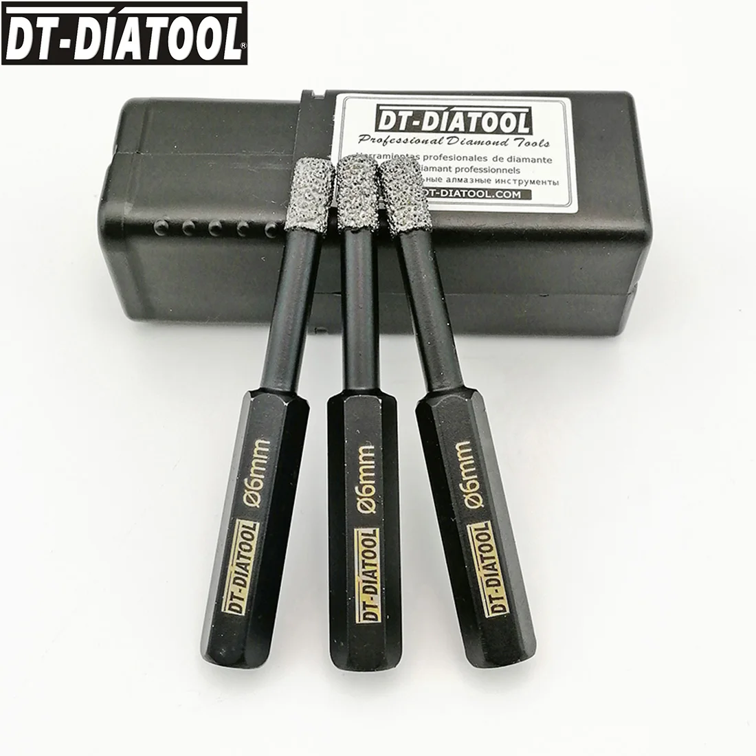 DT-DIATOOL 3pcs/pk Dia 6mm Dry Vacuum Brazed Diamond Drill Core Bits Hex Shank Hole Saw For Drilling Granite Marble Tile Ceramic