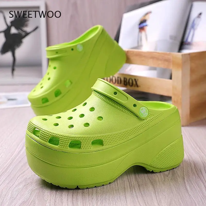 Summer Green Platform High Heels Sandals Non-slip Wedges shoes for Women 10 cm Increase Fashion Garden Shoes