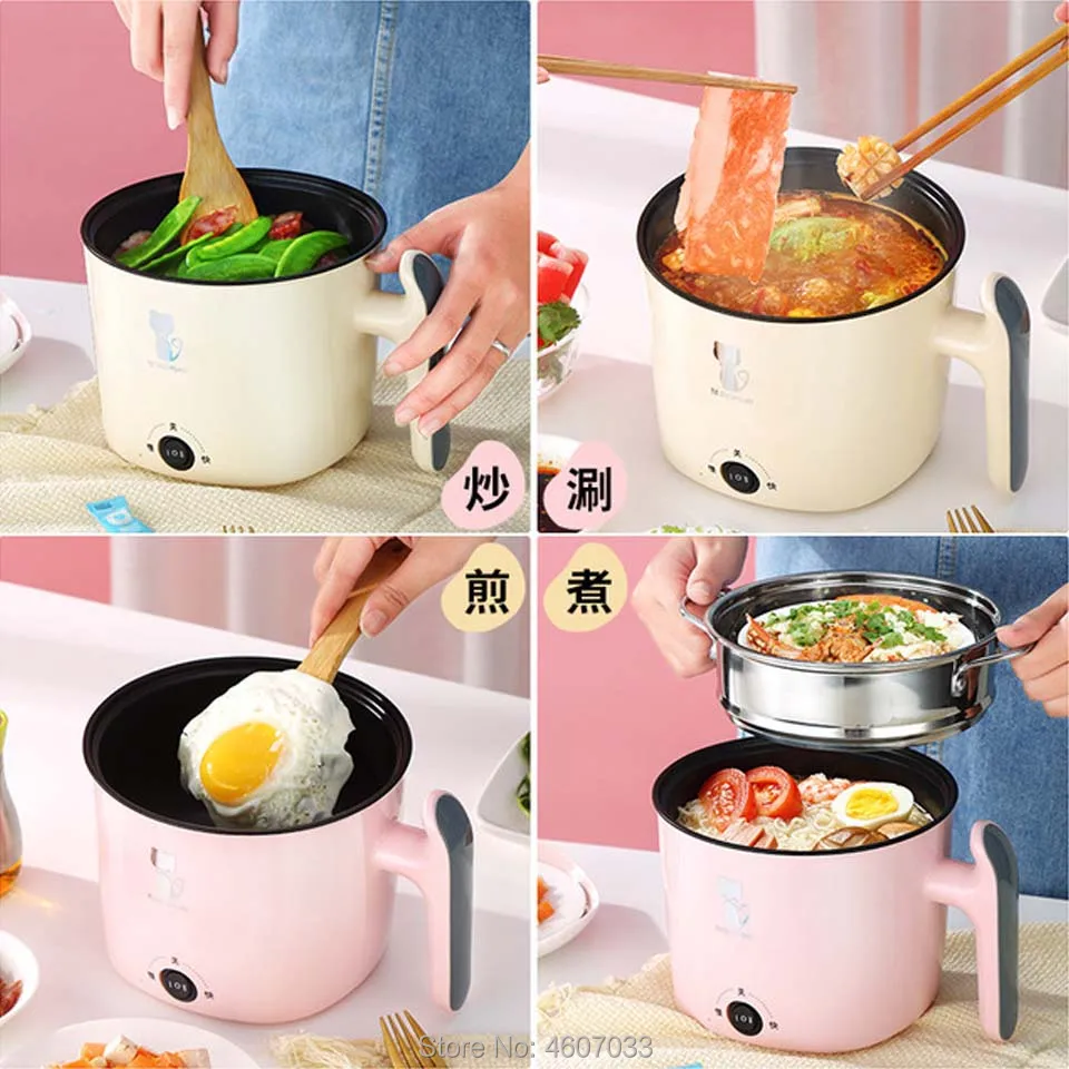 220V Multifunctional Electric Cooker Heating Pan Electric Cooking Pot Machine Hotpot Noodles Rice cook Eggs Soup double Steamer