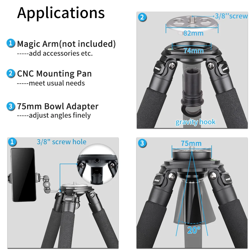 LT324C Professional 10 Layers Carbon Fiber Tripod Heavy Duty Lens Camera Stand for Portable Digital SLR Camera 75mm Bowl Adapter