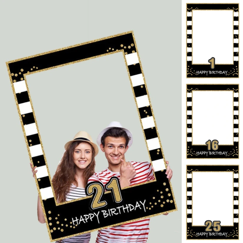 1 40 50Th Birthday Photo Frame Photography Paper Props Black Gold Color Funny Birthday Party Decorative Photo Frame