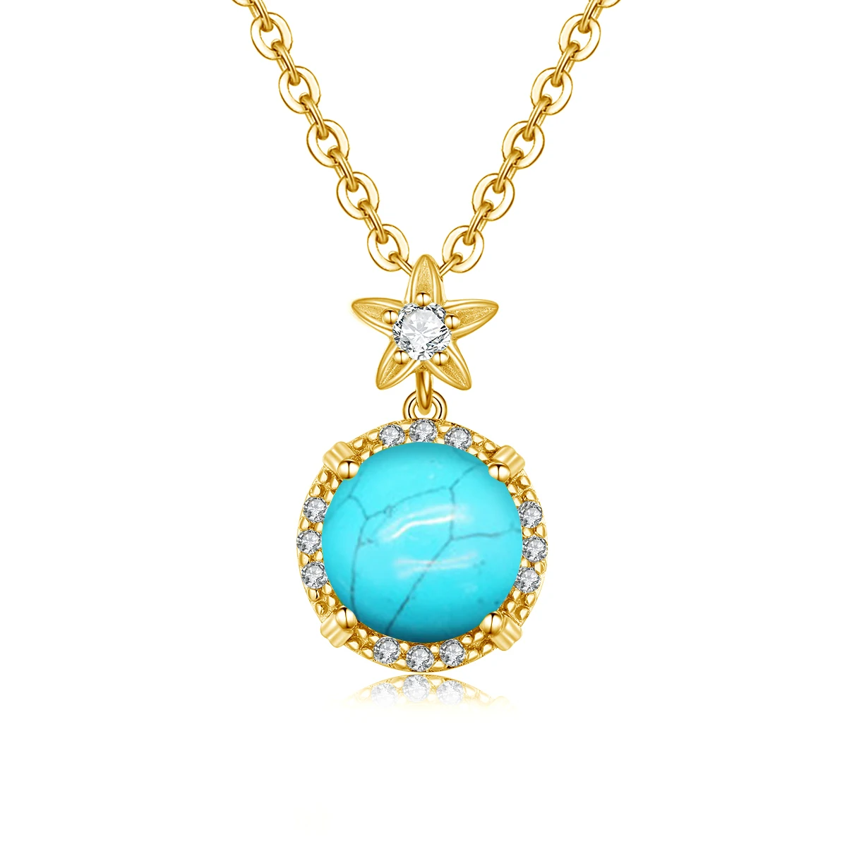 Szjinao Turquoise Pendant Necklace 925 Silver For Women  Gold Plated Flower Party Birthday Gift Handmade Luxury Quality Jewelry