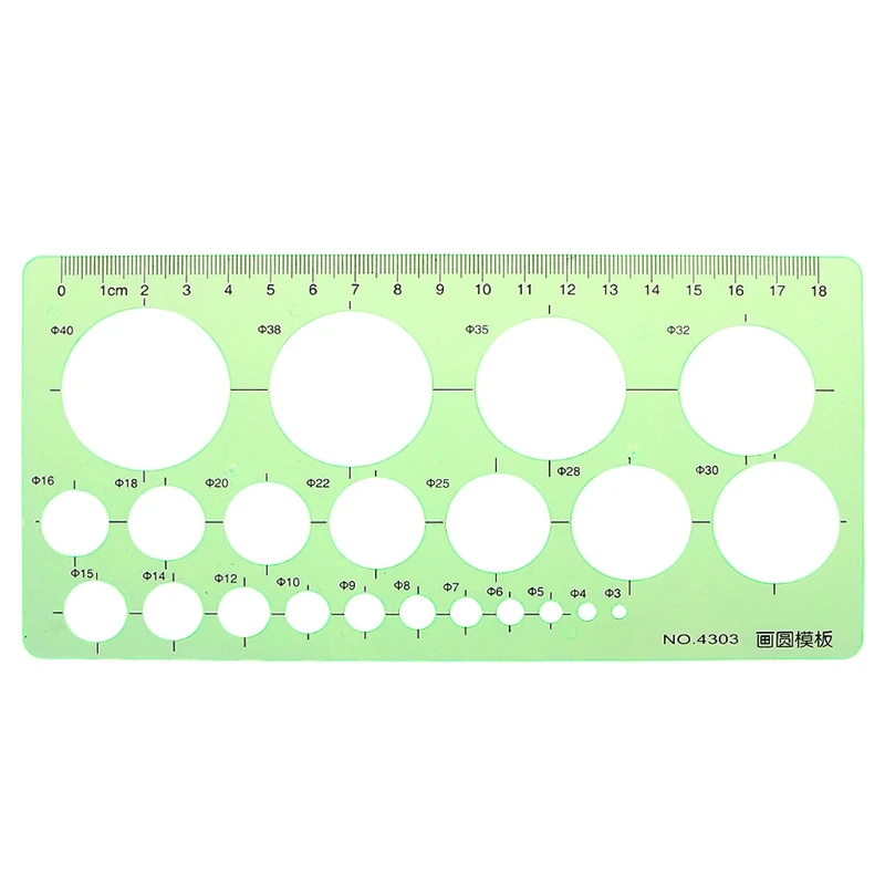 Green Plastic Circles Geometric Template Ruler Stencil Measuring Tool Students