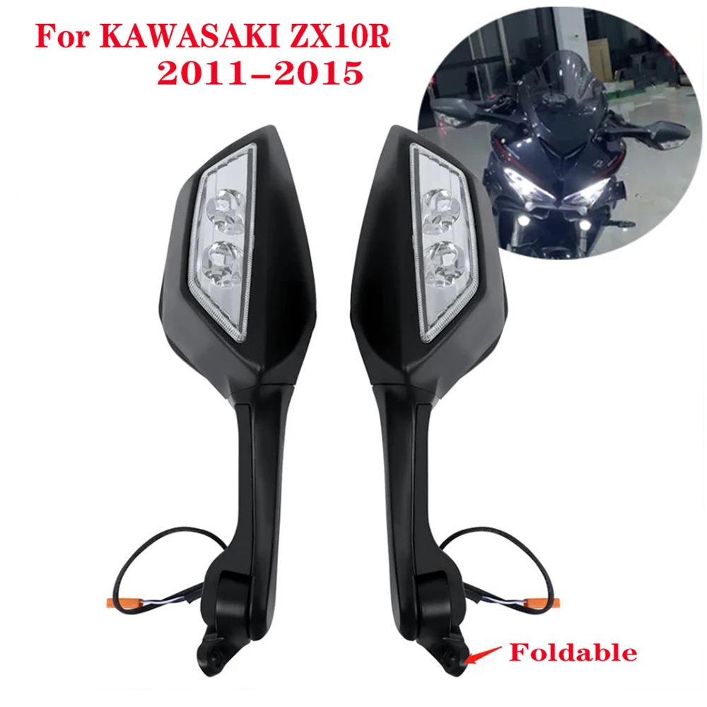 

For KAWASAKI Ninja ZX10R ZX-10R Motorcycle Mirror LED Turn Light Signals Foldable Rear View Rearview Mirrors ZX 10R 2011-2015