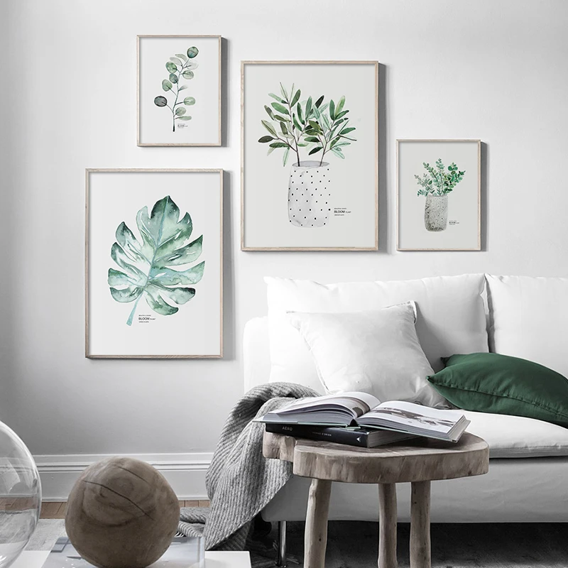 Scandinavian Style Tropical Plants Poster, Green Leaves, Decorative Picture, Modern Wall Art, for Living Room, Home Decor