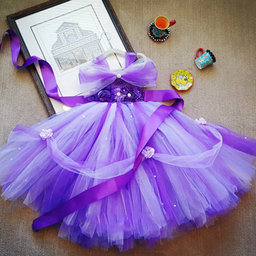 

Gorgeous Lavender Flower Girl Dress Casual Baby Girl Tutu Dress with Flower Belt Girl Baby Birthday Dress Baby Party Clothes