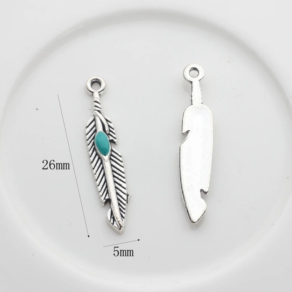 20pcs/lot 27*5MM Retro Zinc Alloy Mini Feather Charms Pendant For DIY Jewelry Necklace Tassel Making Accessories