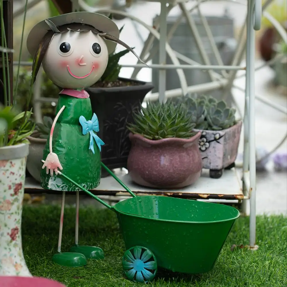 Outdoor Cute Figure Girl Metal Flower Pots Ornaments Garden Villa Vase Figurines Decoration Courtyard Park Flower Buckets Crafts