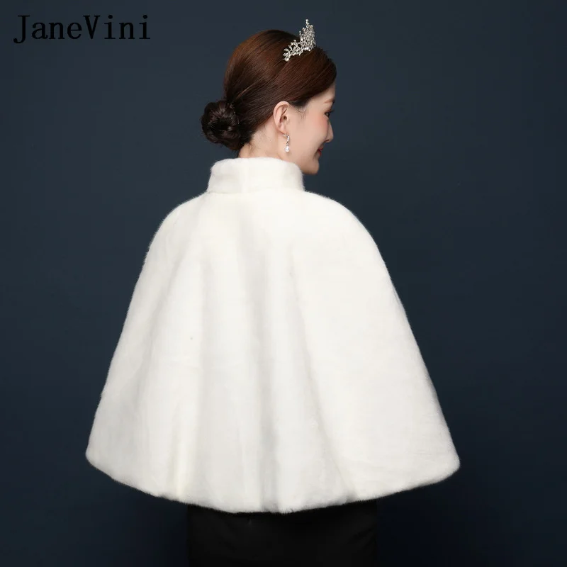 JaneVini 2022 z koralikami długa szyja bolerko ślubne kurtki Faux Fur Wedding Cape Fausse Fourrure Winter Bride okłady wzrusza ramionami etole peleryny