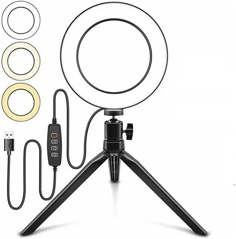 

6" LED Ring Light Video Studio Photo Selfie Fill Light w/Desktop Tripod Stand & Phone Mount f/Portrait Product Photography Live