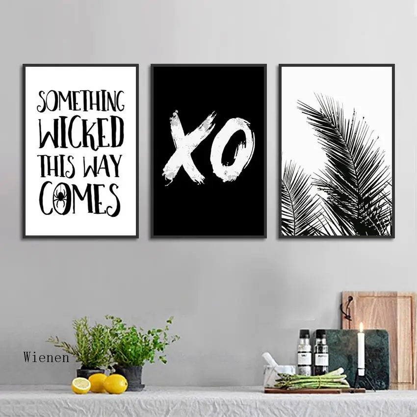 Autumn Home Decoration Canvas Painting Yellow Leaves Black and White Tropical Plants Sentence Posters Print Wall Art Picture